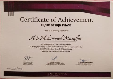 UI/UX Design Phase — WebXplore 2025 certificate