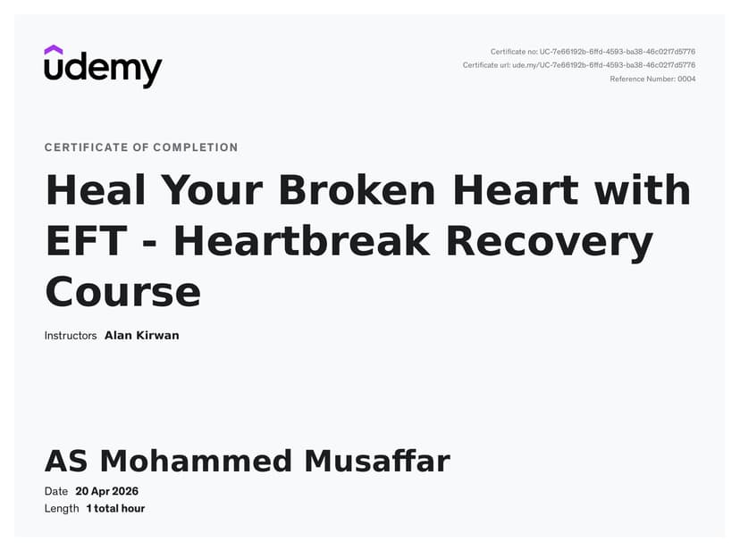 Heal Your Broken Heart with EFT - Heartbreak Recovery Course certificate