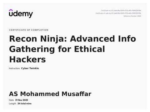 Recon Ninja: Advanced Info Gathering for Ethical Hackers certificate